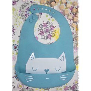 Baby Bibs Easily Wipe Clean -Silicone Blue Cat